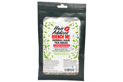 Quench Me Herbal Hair Tea Rinse by Hair Addicct promotes healthy growth and reduces shedding.