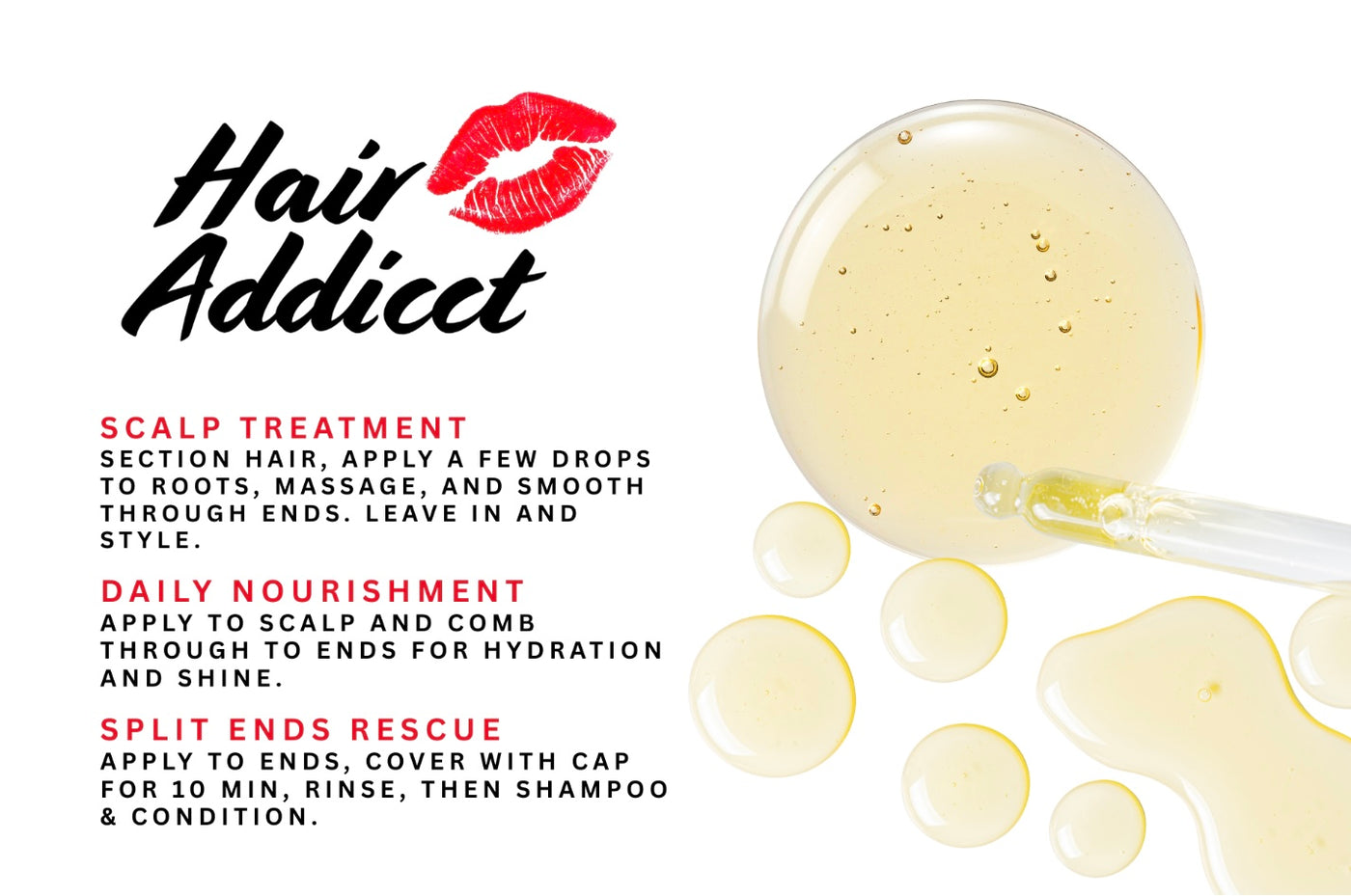 Hair Addicct scalp treatment with dropper and text on a white background