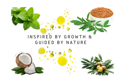 Hair Addicct herbal and natural products with text 'Inspired by Growth & Guided by Nature' on a white background.